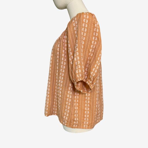Madewell Peasant Puff Sleeve Boho Floral Stripe Top 100% Cotton Women’s M - Picture 5 of 10